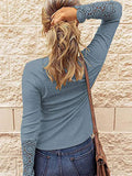 Female Stylish Round Neck Splice Lace Sleeve Shirts