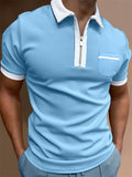 Men's Fashion Turn Down Collar Slim Fit Zipper Polo T-Shirt