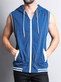 Sporty Loose Zip Up Sleeveless Training Muscle Hooded Vest for Men