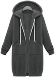 Comfortable Full Zipper Pocket Drawstring Hooded Midi Coat