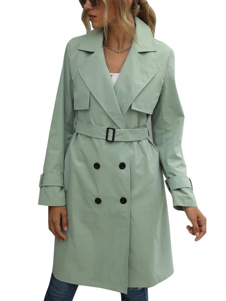 Women's Loose Casual Lapel Belted Double-Breasted Trench Coat