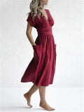Cotton Linen Waist-Tie Pocket Dress
