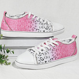 Women's Cute Pink Leopard Lace Up Canvas Loafers