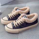 Womens Canvas Snow Sneakers Fur Lined Shoes