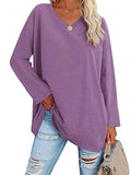 Women's V Neck Long Sleeve Cozy Loose Cotton Tops