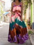 Bohemian Style All-Over Floral Print Scoop Neck Flare Full-Length Dress