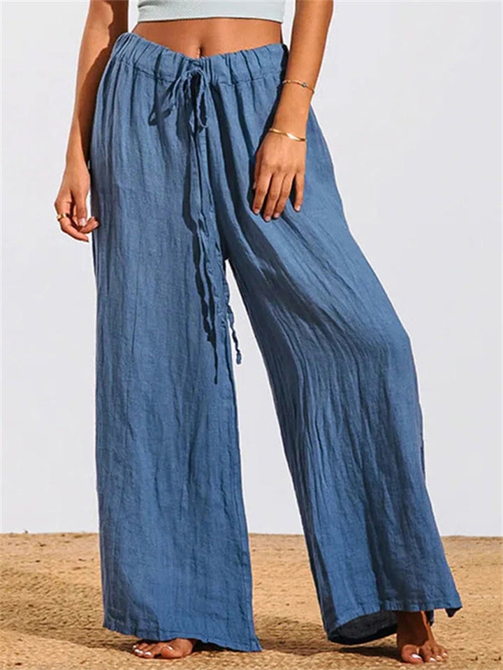 Soft Drawstring Solid Color Wide Leg Pants