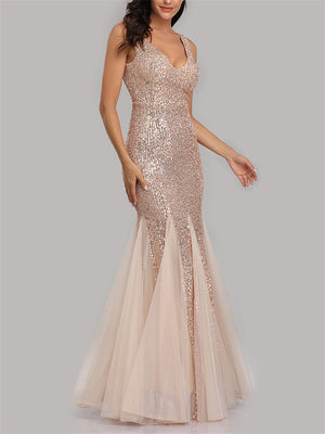 Gorgeous Sexy V Neck Sequined Evening Dresses For Women