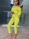 Women's Fashion Off Shoulder Long Sleeve Sweater Sets