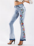 Women's Fashion 3D Embroidery Bell-Bottom Denim Jeans