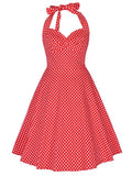 Sweet 1950S Polka Dot Halter Lace-up Back Swing Dress