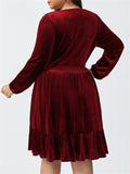 Ladies Sexy Oversized V Neck Long Sleeve Velvet Dress