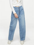 Youth Campus Style Extra Loose Straight-Leg Light Blue Denim Jeans for Women