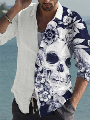 Men's Long Sleeve Skull Print Shirt