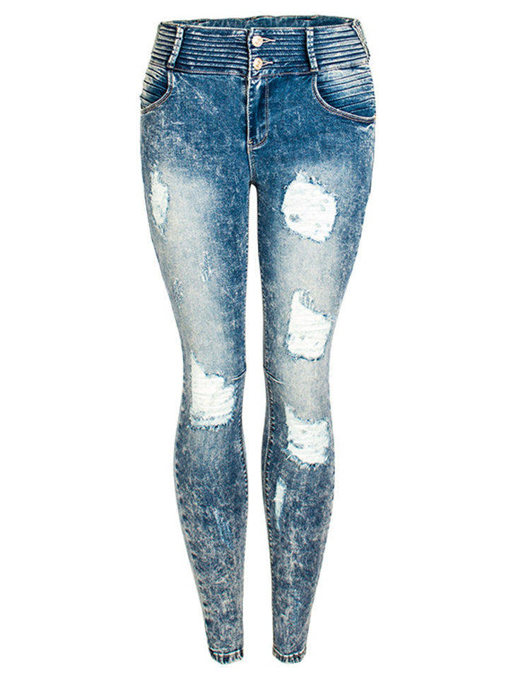 Women's Street Style Super Cool Ripped Denim Jeans for Motorcycle