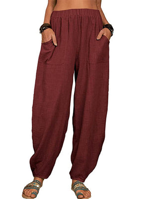 Solid Color High Waist Wide-Leg Long Pants