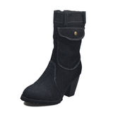 Women's Stylish High Heeled Denim Ankle Boots