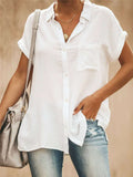 Women's Solid Color Lapel Collar Short Sleeve Blouses