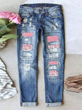 Women's Lovely Pink Ripped Blue Denim Pants