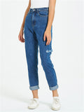 Campus Street Style Ripped Casual Harem Pants Blue Jeans for Women