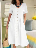 Women's Casual Holiday High Waist Cotton Linen Dress
