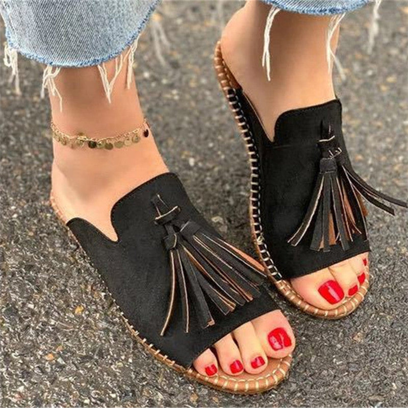 Summer Casual Flat Bottom Tassel Sandals