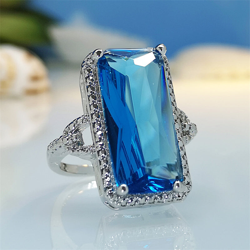 Natural Sky Blue Celebration Silver Rings Jewelry For Women