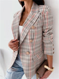 New Office Lady Elegant Turn-Down Collar Plaid Long Sleeve Coats