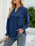 Casual Solid V Neck Lotus Leaf Sleeve Long T-shirts For Women