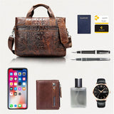 Retro Style Crocodile Textured Interior Pocket Detachable Sling Strap Laptop Bag