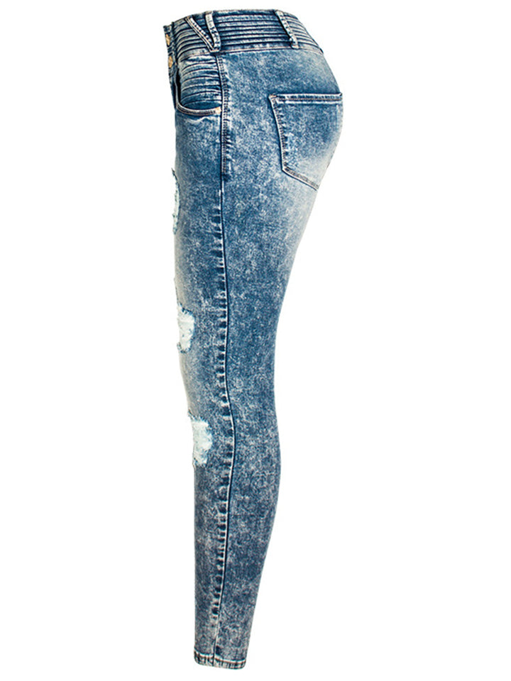 Women's Street Style Super Cool Ripped Denim Jeans for Motorcycle