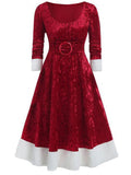 Christmas Themed Velvet Long Sleeve A-Line Dress