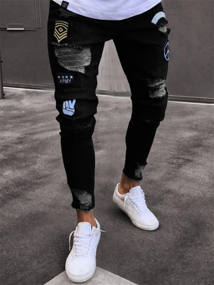 Men’s Tapered Fit Cartoon Ripped Jeans