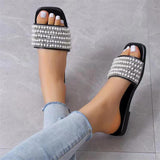 Summer Pearl Rhinestone Elegant Flat Slippers for Lady