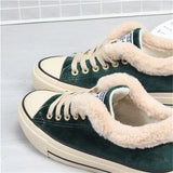 Womens Canvas Snow Sneakers Fur Lined Shoes