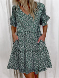 Casual Printed Short Sleeve Dresses With Pockets