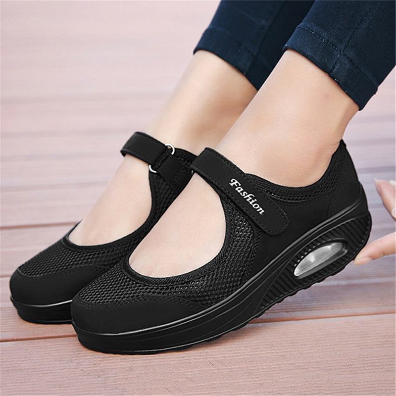 Rocker Bottom Velcro Mesh Flat Shoes