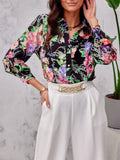Spring Autumn Extra Loose Contrast Color Floral Elegant Lady Blouses