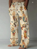 Men's Retro Cozy Ethnic Art Printed Drawstring Cotton Linen Pants