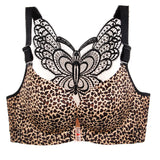 Leopard Print Back Wireless Front Closure Push Up Bras