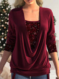 Women's Luxury Contrast Color Sequins Faux Two Shirts