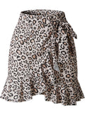 New Summer Multi Dot Print Slim Ruffle High Waist Bow Tie Skirts