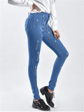 Youth Slim Fit Stretchy Pearl Tassels Office Lady Denim Jeans