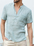 Men's Casual Comfy Short Sleeve Holiday Linen Shirts for Summer
