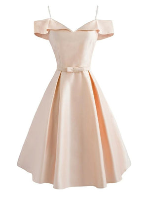 1950S Cold Shoulder Bow Satin Strap Dress