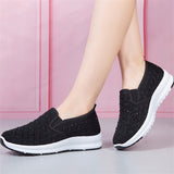 Shinny Rhinestone Thick Sole Slip On Walking Loafers for Women
