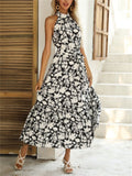 Summer Fashion Halter Design Lace Up Printed Slim Dresses