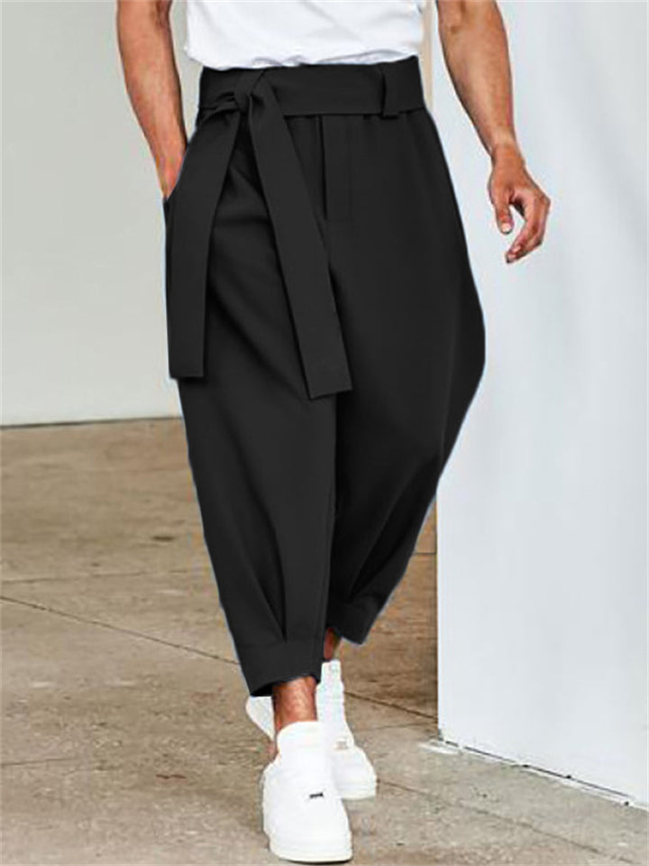 Casual Solid Color Straight Leg Pants With Belt