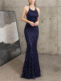 Shiny Halter Neck Full Length Womens Ball Dresses