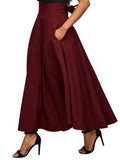 Female Vintage High Waist Solid Color Lace-up Maxi Skirts